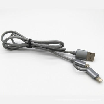 2 en 1 cable de carga de datos USB tejida de nylon